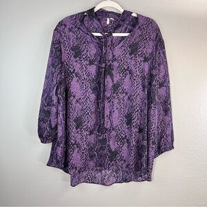Deep Purple Cato snakeskin Tie Front Mandarin Collar Top